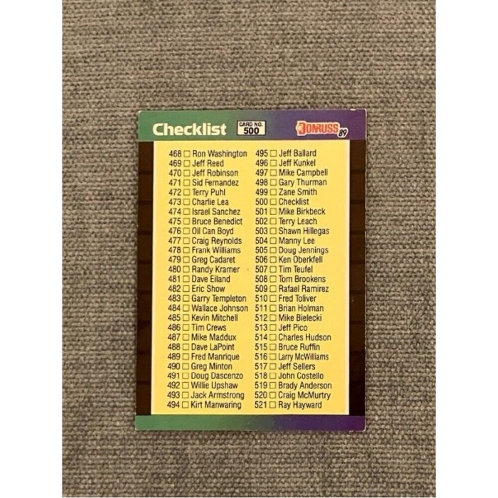 1989 Donruss Checklist Baseball Card Trading Card